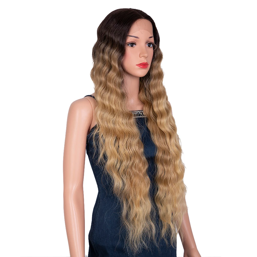 Synthetic Lace Wig Long Deep Wavy Ombre Blonde Brown Lace Wigs For Black Women Heat Resistant Cosplay Wigs
