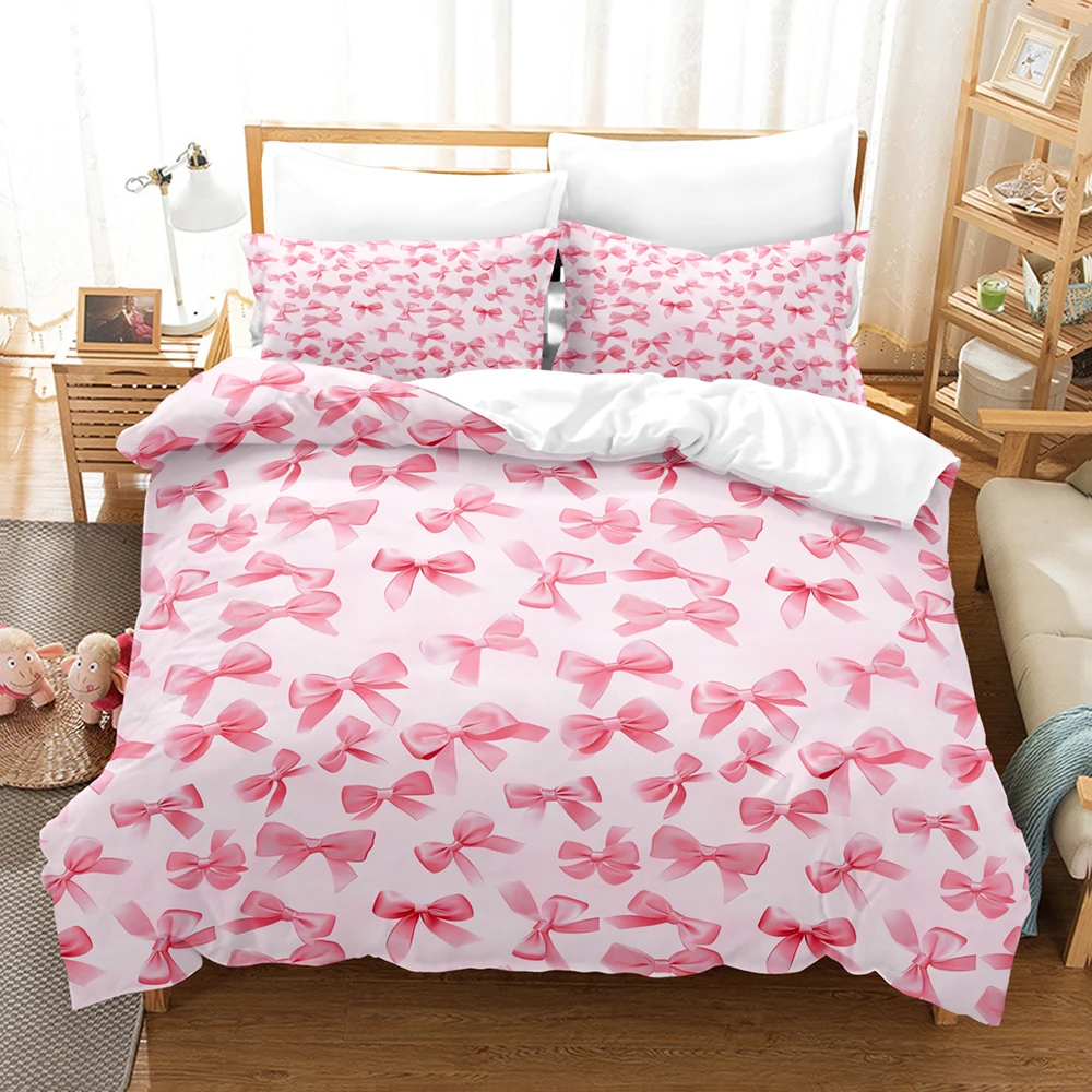 4pcs Bowknot Bedding Sets Skin Friendly Soft Bedsheets And Duvet Covers Comfortable And Lovely Suitable For All Ages