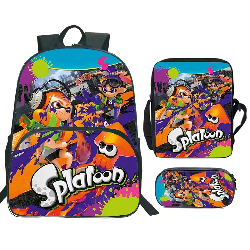 3Pcs Set Cartoon Splatoon Child Backpack Boys Girls Schoolbag Large Capacity Travel Bag Splatoon Backpack Shoulder Bag Pencilbag