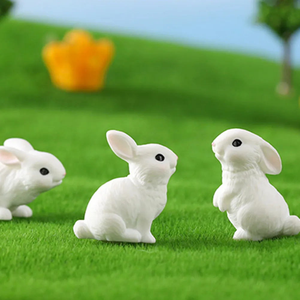 16Pcs Resin Mini Bunny Statues for Outdoor Garden Indoor Table Desk Car Decor Exquisite Detail Fashionable Color Resin Craft
