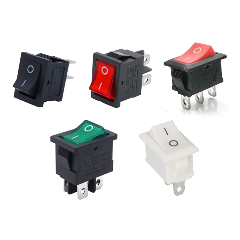 

100PCS KCD1 Rocker Boat Switch, 21x15mm, 6A/250V or 10A/125V AC, 6/4/3/2 PIN, SPST ON/OFF/IN Position, Snap-in Mounting