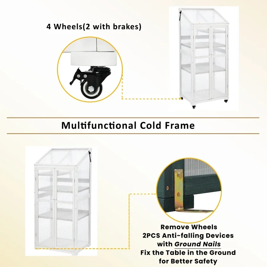TOPMAX 62inch Height Wood Large Greenhouse Balcony Portable Cold Frame with Wheels and Adjustable Shelves for Outdoor Indoor Us