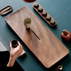 Handmade Solid Wood Household Drainage Tray – Minimalist Japanese Walnut Light Luxury Tea Set Retro Chinese Style Serving Tray