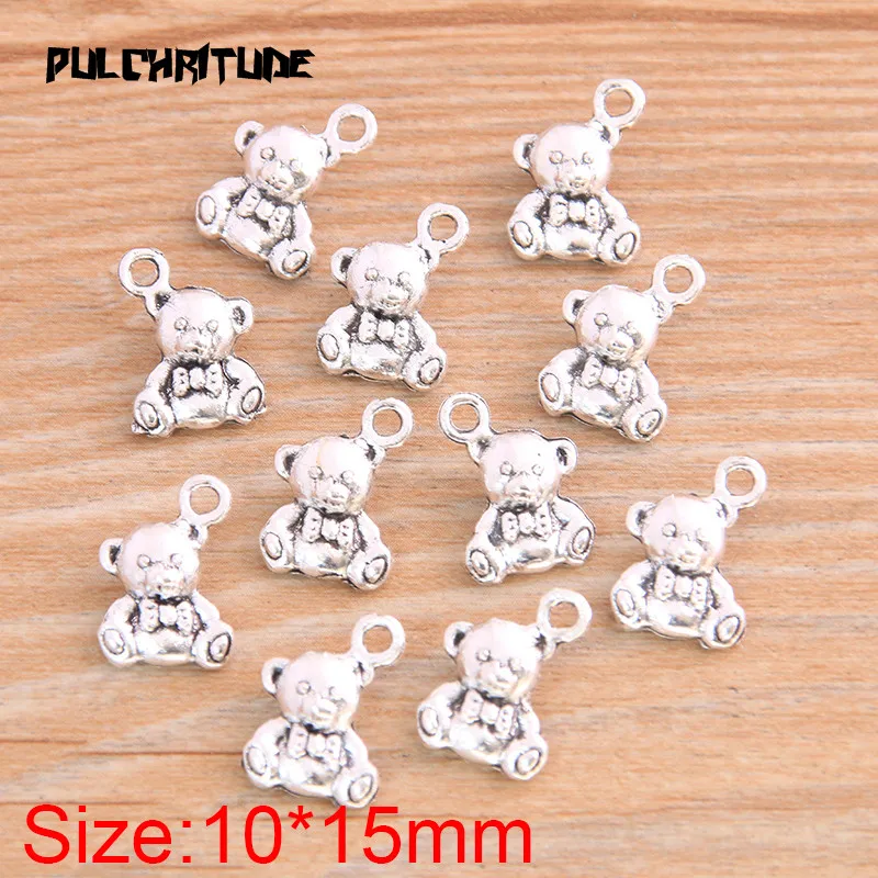 20PCS 10*15mm Metal Alloy New Antique Silver color Color Double-sided Bear Charms For Jewelry Making DIY Handmade Craft