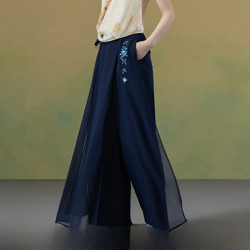 

Новые женские широкие брюки из смесового хлопка и льна с вышивкой и пэчворком, на молнии, с высокой талией, осень 2025