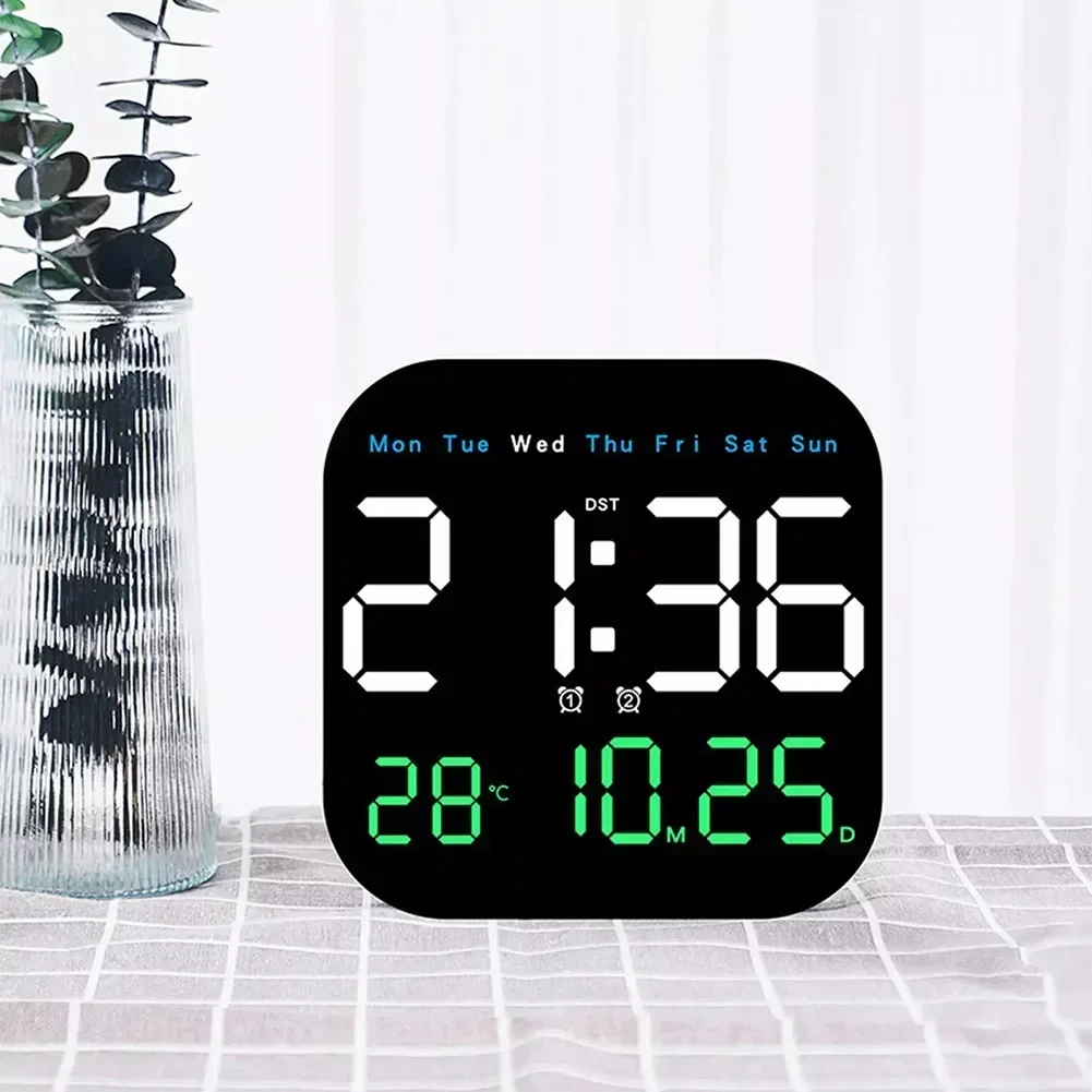 Large Digital Wall Clock Temperature And Humidity Week Display Brightness Adjustable Electronic LED Table Alarm Clock 12/24H