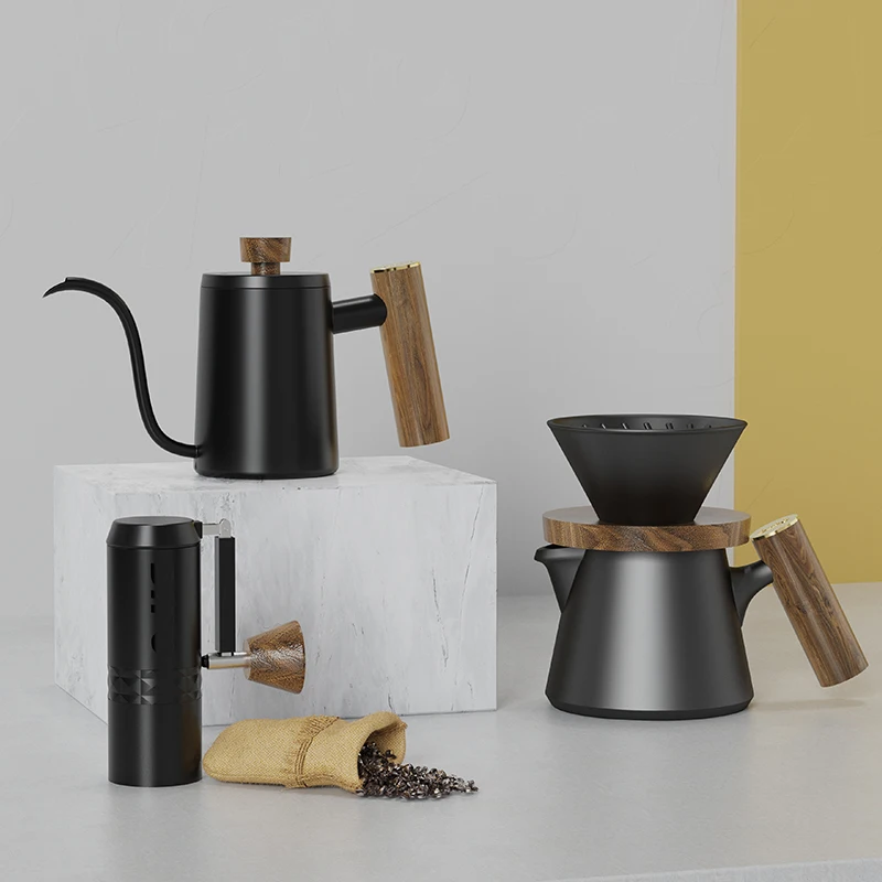 ชุดกาแฟหรู DHPO พร้อมแก้วกาแฟสองชั้น เครื่องบดกาแฟแบบมือหมุน กาน้ำร้อนแบบพกพา ชุดดริปกาแฟสำหรับเดินทาง