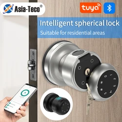 Tuya Smart Wooden Door Lock Password Fingerprint Bluetooth Electronic Knobset Mechanical Key Autolock APP unlock Digit Knob Lock