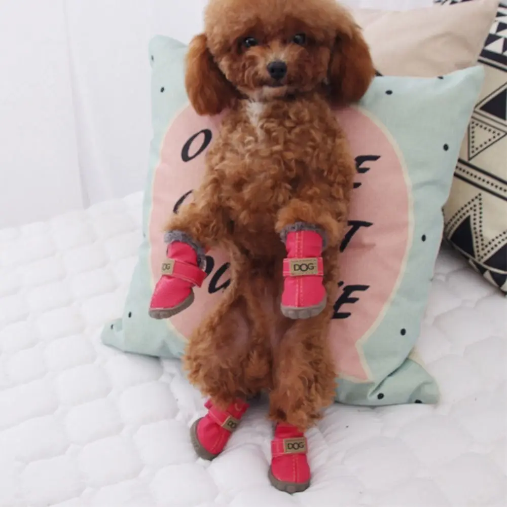 Soft Pet Snow Boots Puppy Rain Snow Boots Warm Non Slip Winter Pet Dog Shoes Waterproof Plush/PU for 4Pcs/Set Winter