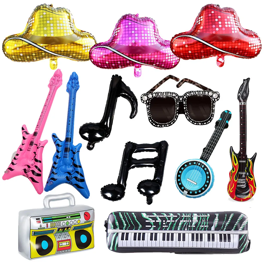 80’s 90’s Party Decor Disco Theme Musical Instruments Radio Glasses Hat Balloon Back To The 80s 90s Retro Hip Hop Party Supplies