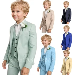 Gentleman Tuxedo Outfit for Boys 3-16 Years High Quality Boys' 3-Piece Suit 3Pcs Wedding Birthday Party Blazer Pants Vest