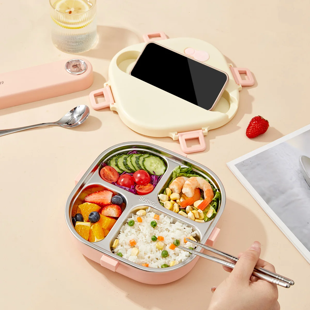 

WORTHBUY милый капибара 304, ланч-бокс из нержавеющей стали Bento, 3/4, сетки, портативный набор безопасных контейнеров для обеда в микроволновой печи для детей, студентов