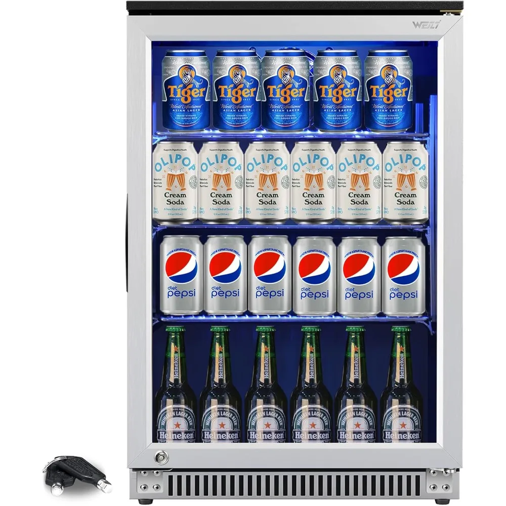 Under Counter or Freestanding 120 Can Soda Beer Drink Cooler Fridge with Stainless Steel and Glass Door