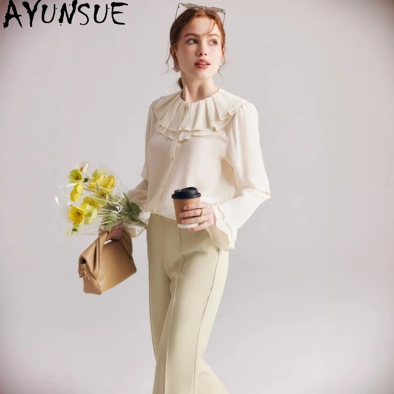 AYUNSUE بلوزة حرير التوت 100% للمرأة قمصان أنيقة بلوزة فريدة من نوعها للمكتب سيدة امرأة الملابس Roupas الأنثوية Blusa #2