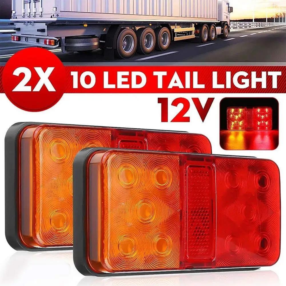 

2Pcs LED Tail Lights Trailer Lights 10 LED Waterproof 12V Rear Stop Brake Turn Tail Lights Indicator Stop Light