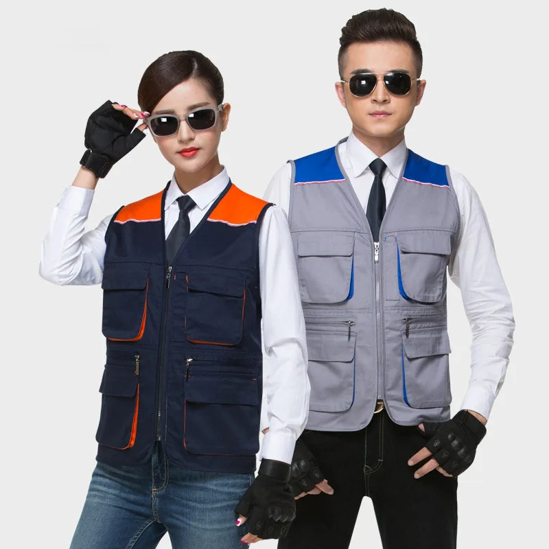 Work Vest Multi Pockets Fashion Multicolor Workshop Safety Labor Protection Metal Zipper Comfortable Work Vest