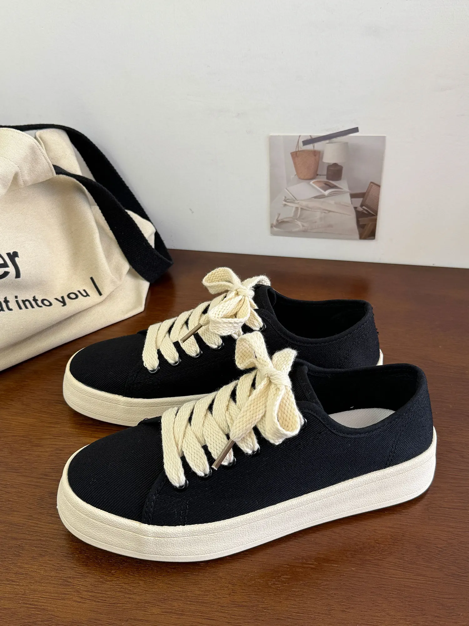 

Bla Low-Top Casual Canvas oes ex Flat Bot Faionable Youthful Classic Korean Sle College Flat Bot Leisure Model