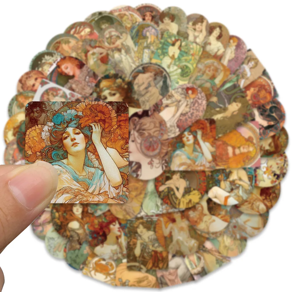 10/30/60pcs Alphonse Maria Mucha Art Graffiti Stickers Decals DIY Phone Scrapbook Stationery Bike DIY Waterproof Decoration Toys