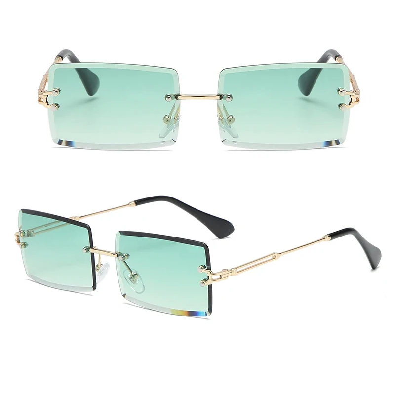 

Fashion Rimless Rectangle Sunglasses Women Men Alloy Trendy Brand Small Square Sun Glasses Gradient Black Lens Shades UV400