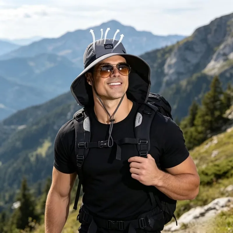 Unisex Sommer-Sonnenhüte mit breiter Krempe, wasserdicht und schnelltrocknend, Panama-Kappen, Outdoor-Visor-Bucket-Hats, atmungsaktive Mesh-Sonnenhüte mit Nackenschutz