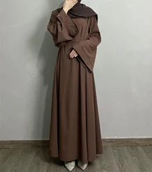 Medio Oriente Dubai Türkiye Color sólido vestido musulmán de gran tamaño Casual Abayas para mujeres Vestidos árabes Dubai Y Turcos