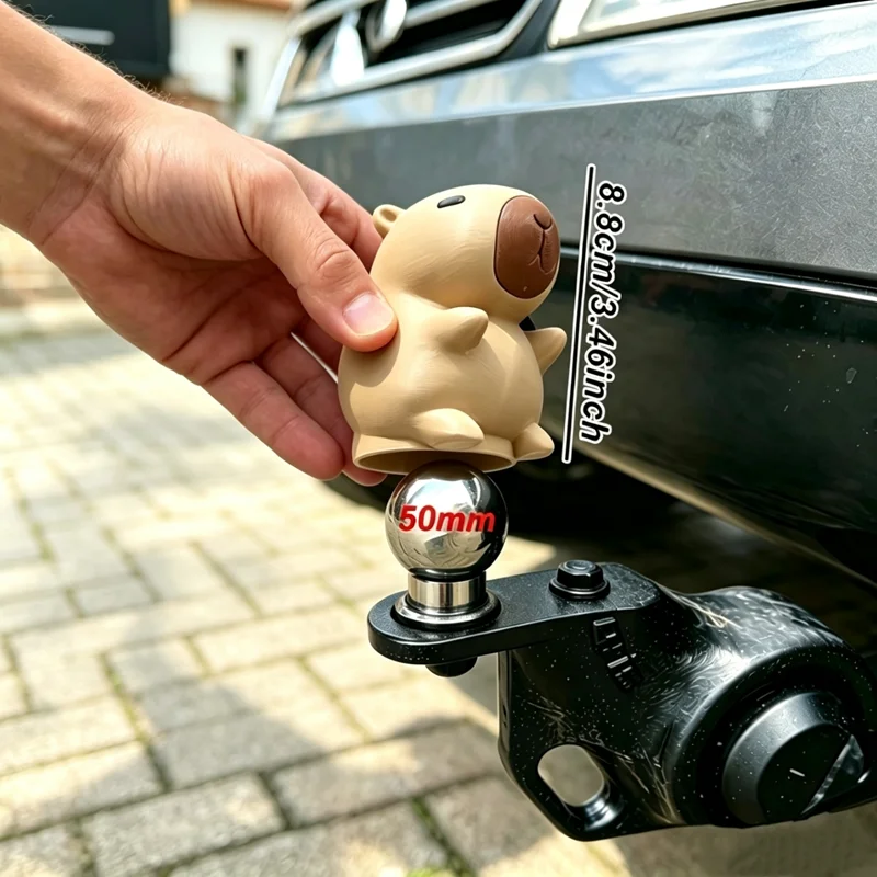 3D Cartoon Capybara Tow Bar Ball Cover 50MM Trailer Hitch Ball Protective Cap Funny Animal Trailer Towball Dust Cover Car Decor view 2