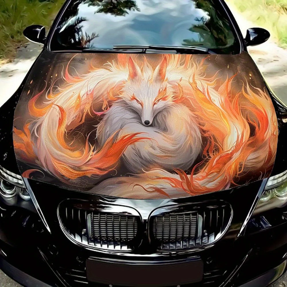 

Glowing nine-tailed fox, cool, car hood decals, PVC material car hood stickers, animal car hood wraps, Father's Day gift, scratc