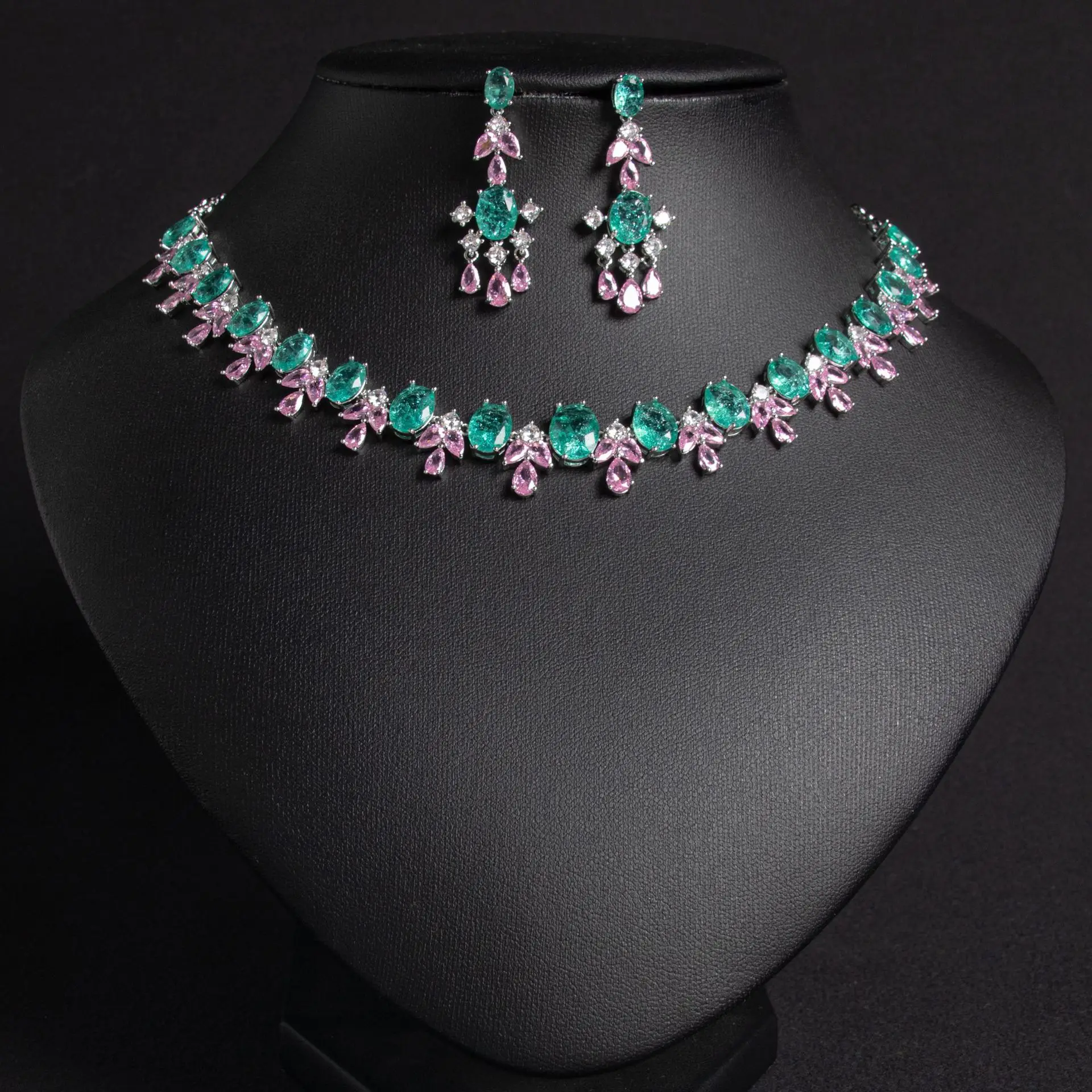 

European and American Bride Necklace Female Instagram Zircon Clavicle Chain Tassel Earring Set