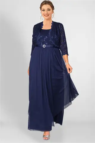 Plus Size Dress for Women's Evening Sequined Chiffon Pleated A-Line Wedding Guest Cocktail Lace Hollow Out Maxi Dress
