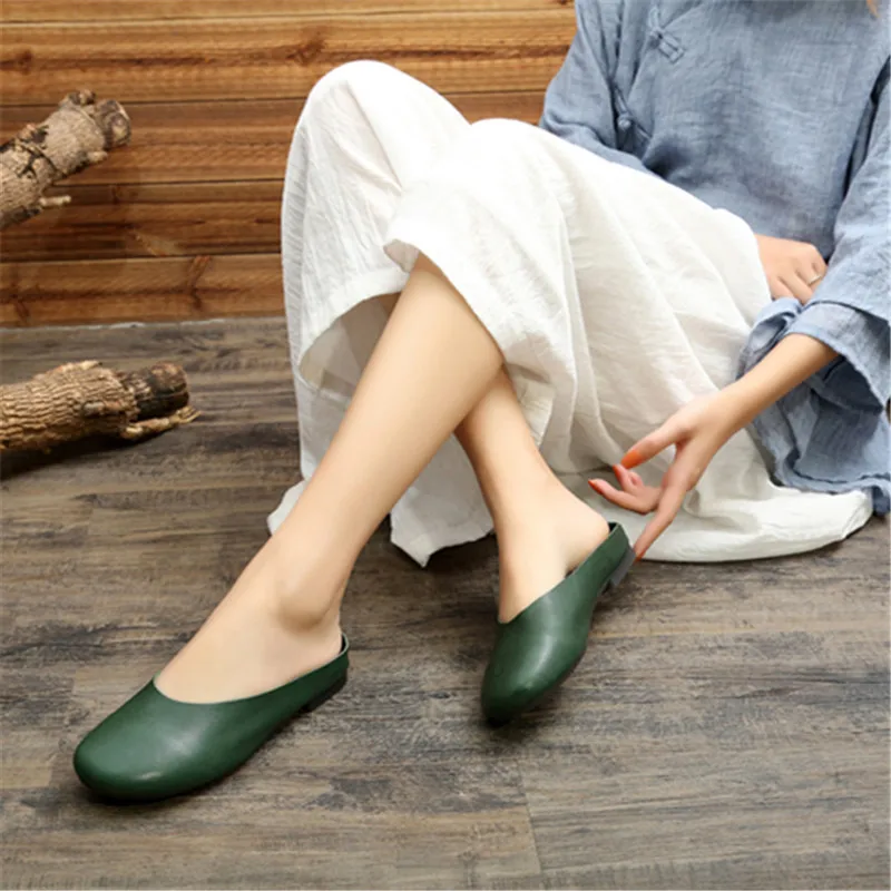 Careaymade-Korean style shoes,vintage Genuine leather fashion soft sole pure handmade big size slippers,Customizable any colors