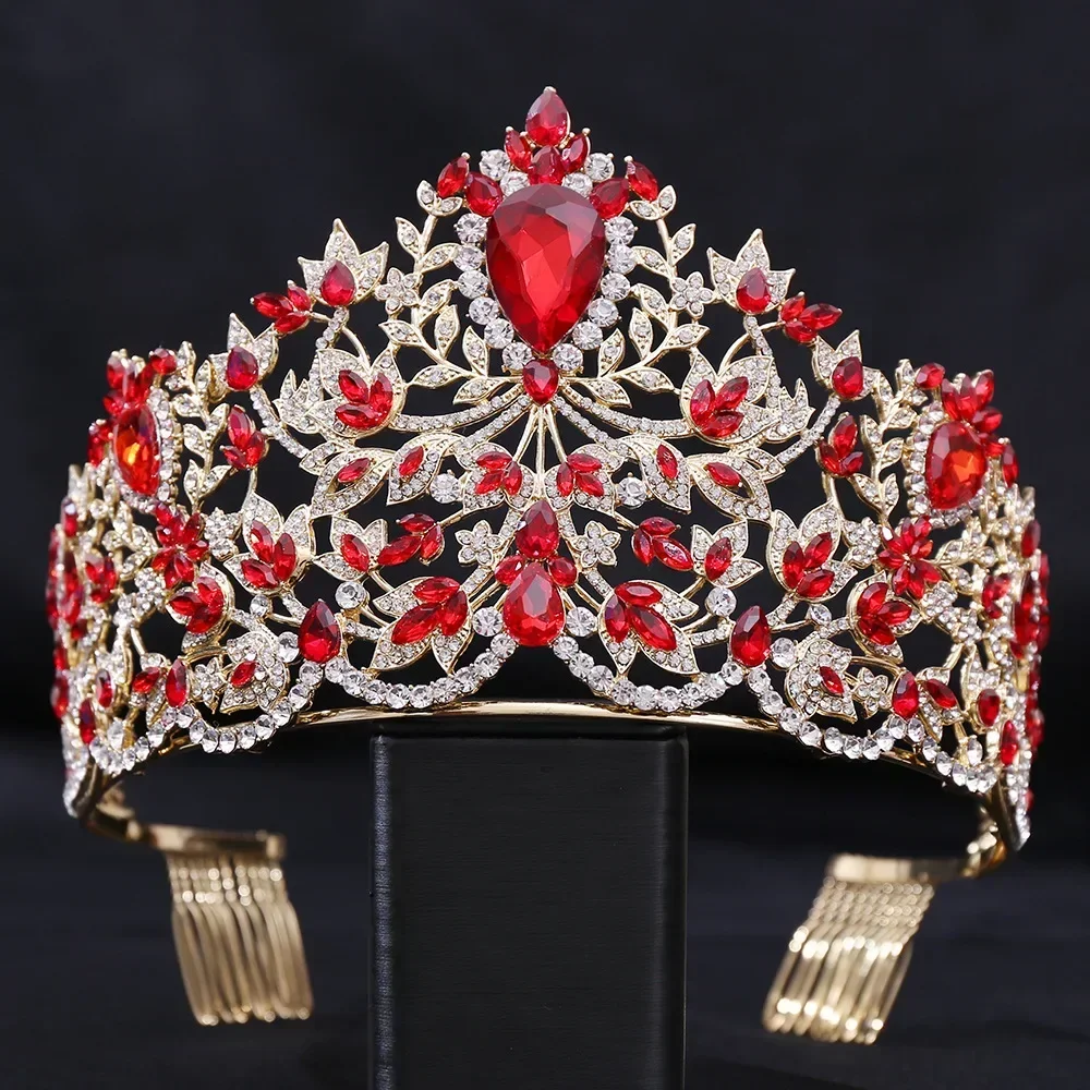 

Baroque Style Miss Universe Large Rhinestone Tiara Wedding Crystal Crown Encrusted Princess Queen Pageant Diadem Hair Accessory