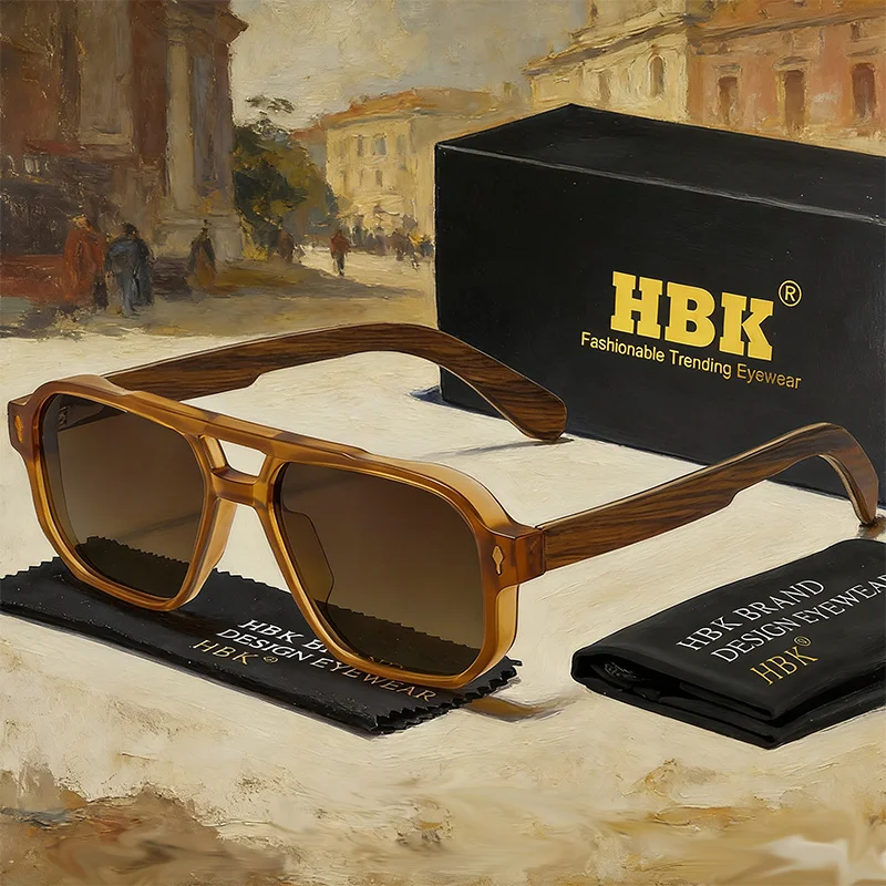 

HBK Fashion Polarized Sunglasses Men Women Retro Luxury Brand Design with Solid Wood Temples Ideal for Party Travel And Driving
