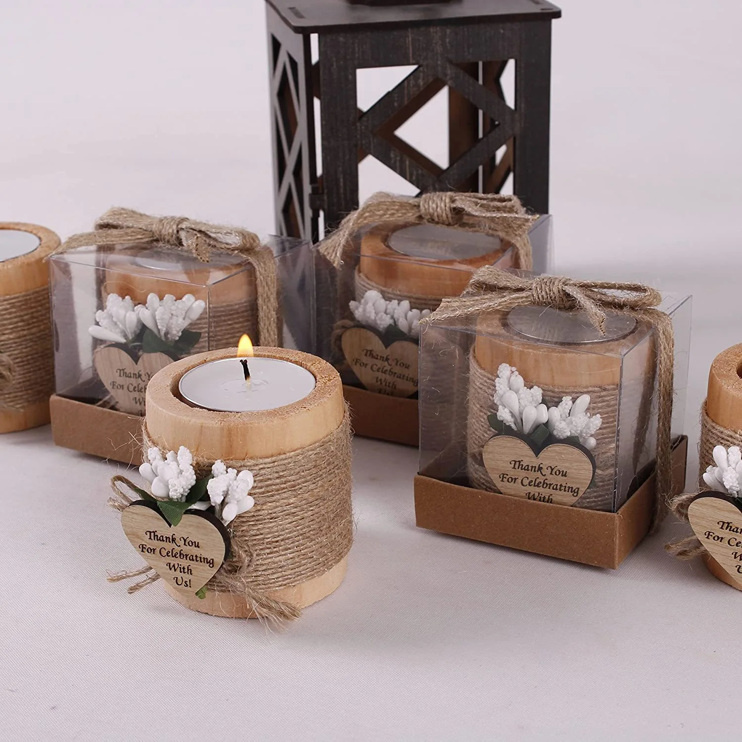 Imagem -02 - Madeira Tealight Candle Holder Mesa Centerpiece Presentes de Feliz Natal Obrigado Pelos Convidados Favores do Partido de Casamento Natal 10 Pcs