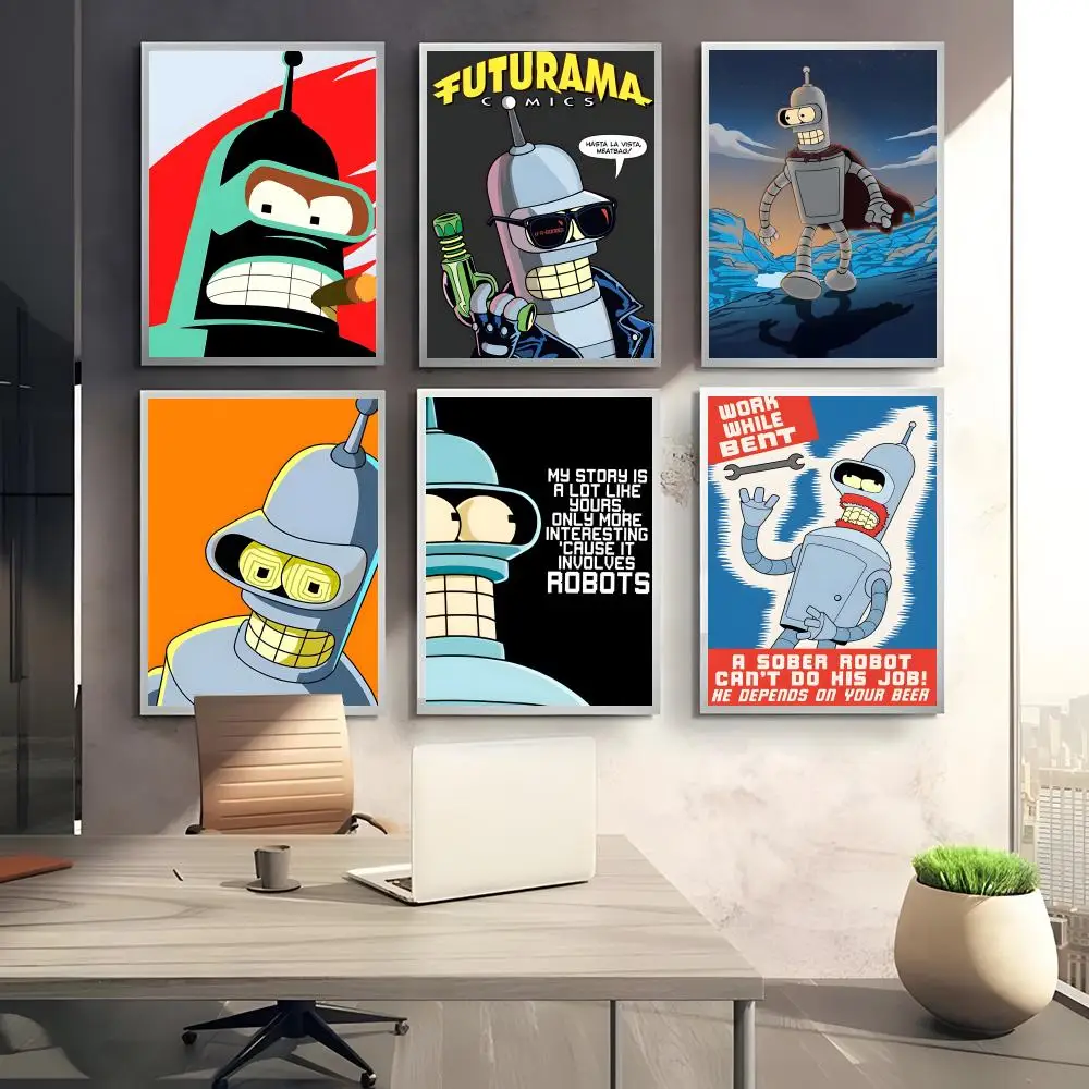 F-Futurama B-Bender لوحة فنية للخط قماشية: تجعد مجاني مقاوم للماء ومتين لجميع الفضاء لتزيين الحائط