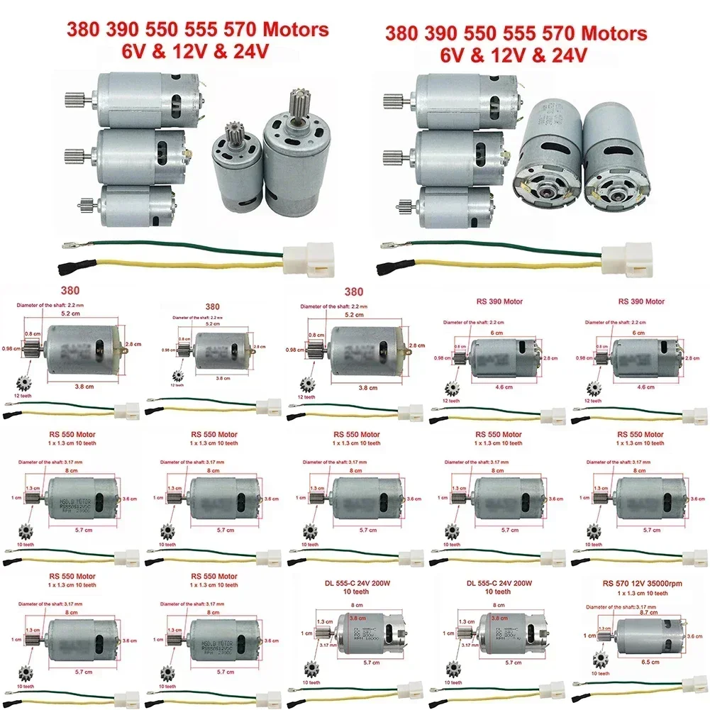 Electric Drill DC Motors For Kids Electric Car 550 RS390 RS380 12V 6V DL555 24V 10 Teeth High-power Motor