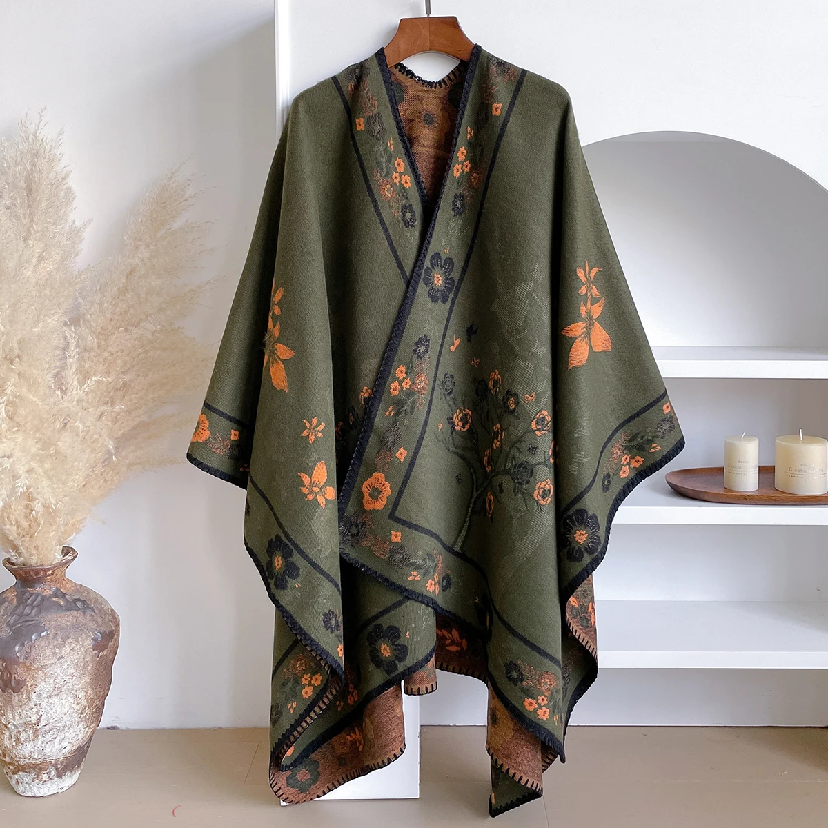 

Women's Floral Oversized Shawl Extra Thick Vintage Acrylic Warm Conditioning Sunscreen Imitation Cashmere for Tourism