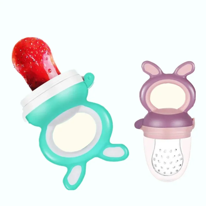 Tetina de bebé de dibujos animados, mordedor de pajita para aprender a alimentar agua potable, biberones de alimentación de frutas y alimentos frescos, chupete para la dentición con mango