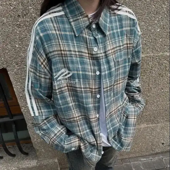 

Shirt Plaid Striped Stitching Embroidered Long-Sleeved American Retro Design Shirt Jacket Women'S Trendy High Street Shirt