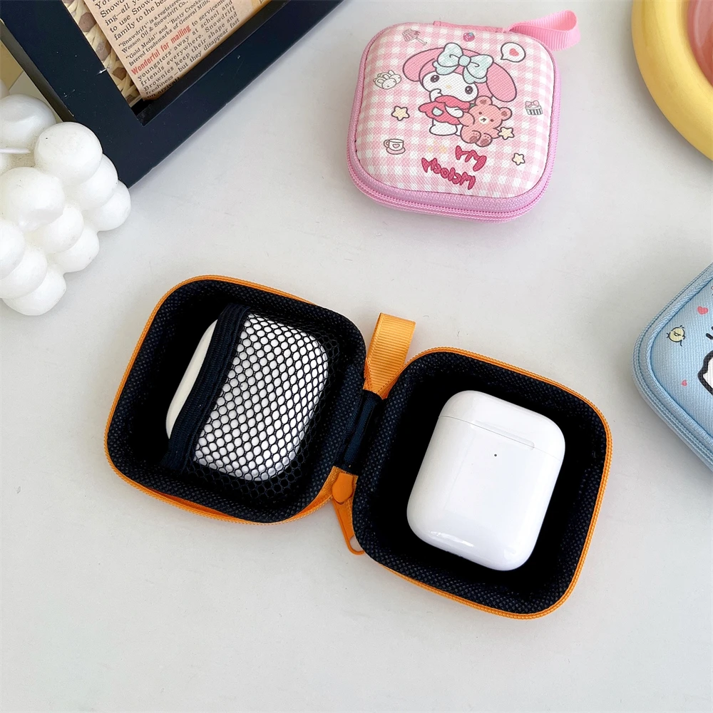 7.5x7.5cm Storage Zipper Bag Earphone Box For Airpods USB Cable Case Cover Kitty Kuromi Cinnamoroll Melody Stitch Stellalou