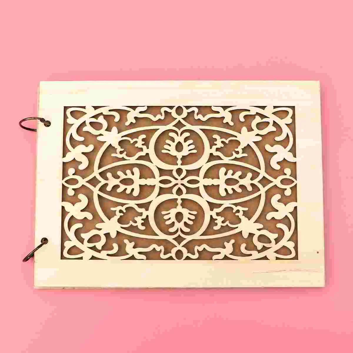 

1PC Creative Wedding Guestbook Hollow-out Guest Sign-in Book Carving Wooden Guest Book Wooden Hollow-out Craft Notebook for