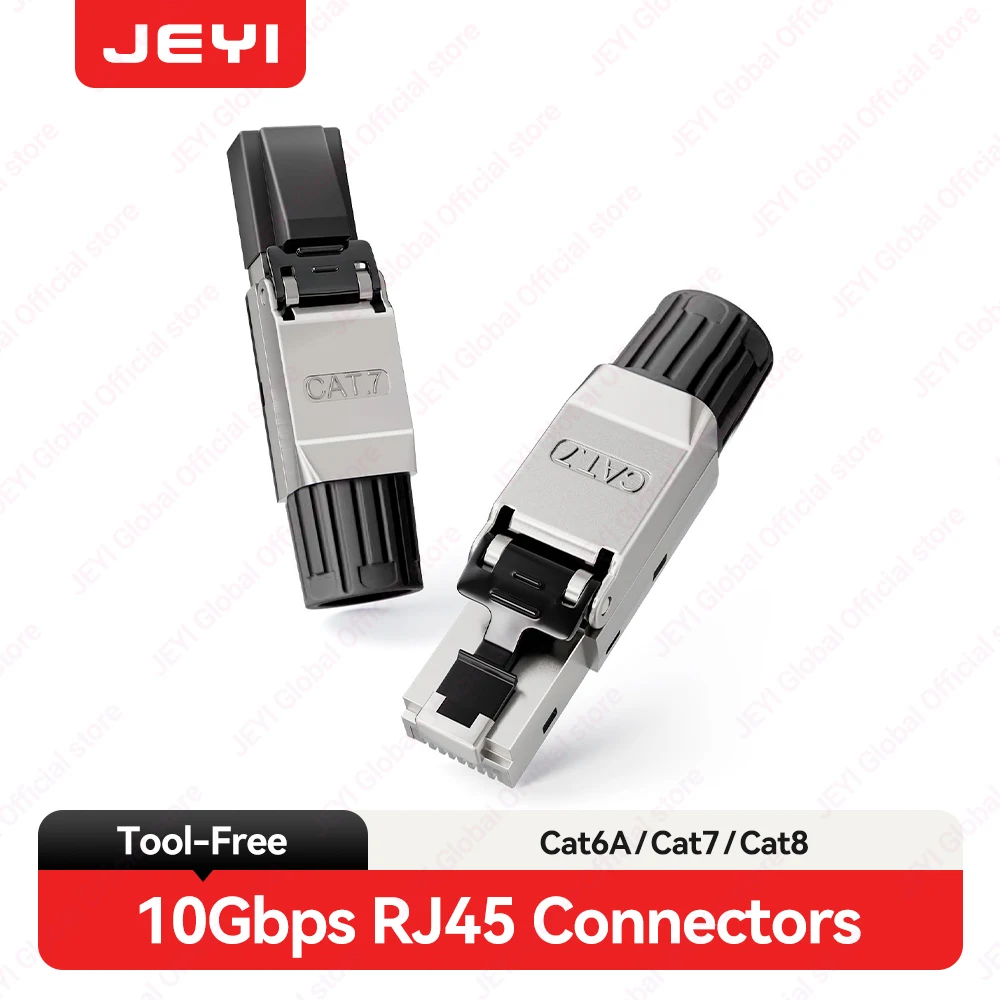 JEYI RJ45 CAT8/CAT7/CAT6A Toolless Ethernet Cable Connector 40Gbps/10Gbps Shielded Network Cable Plug for 22-24AWG STP Lan Cable