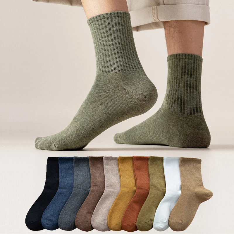 Chaussettes longues en coton peigné pour hommes, HSS Business 95%, douces et respirantes, chaussettes colorées pour hommes, printemps et été, lot de 5 paires