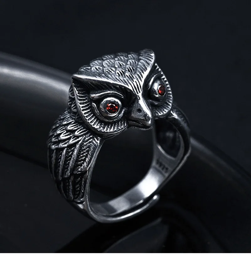 925 Silver Vintage Eagle Rings Punk Open Adjustable Lucky Retro S925 Thai Silver Ring for Man Charm Gift Jewelry