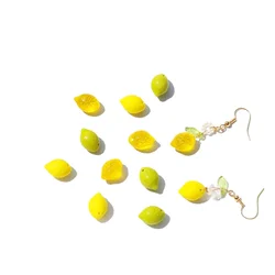 10 * 14mm Czech Glass fruit lemon glass pendant DIY jewelry earrings headdress making accessories material 4pcs