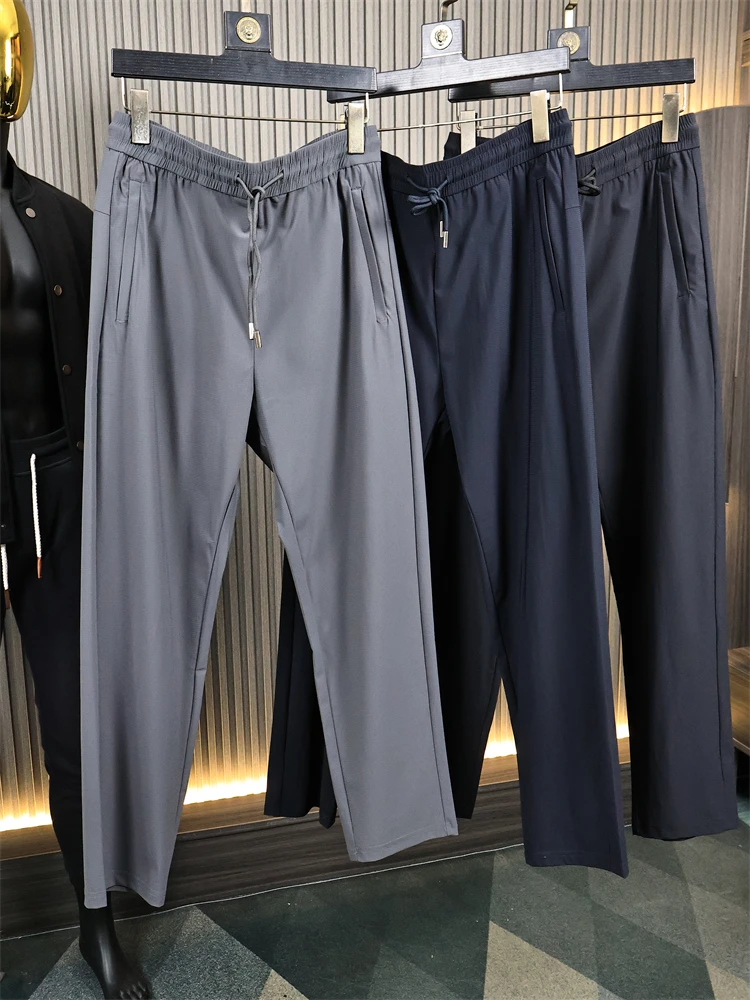 

Ice Silk Casual Pants Men's Summer Skin-friendly Straight Leg Pants Faion Urban Sle Pure Color Texture Ice id Top Body