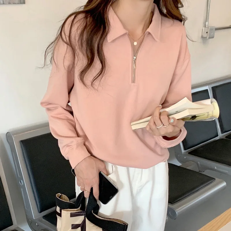 Pre-Fall 2024 New Short Stand Collar Sweatshirt Women's Thin Polo Collar Half-Zipper Small Man Top Personality Autumn Dress