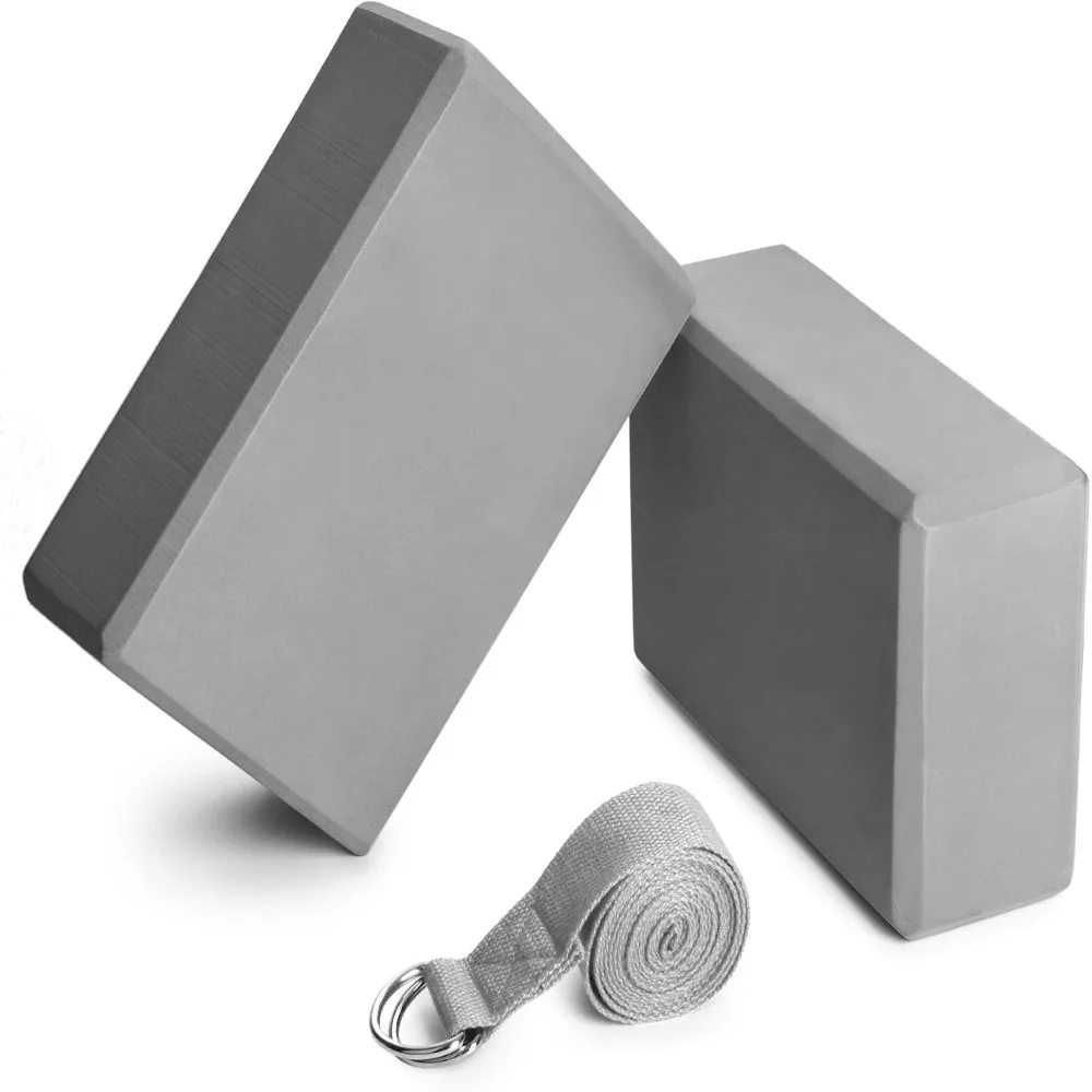 2Pcs Practical EVA Yoga Blocks Set Non Slip Grey Yoga Block 2 Pack 9x6x3 Inches Exercise Bricks For Yoga