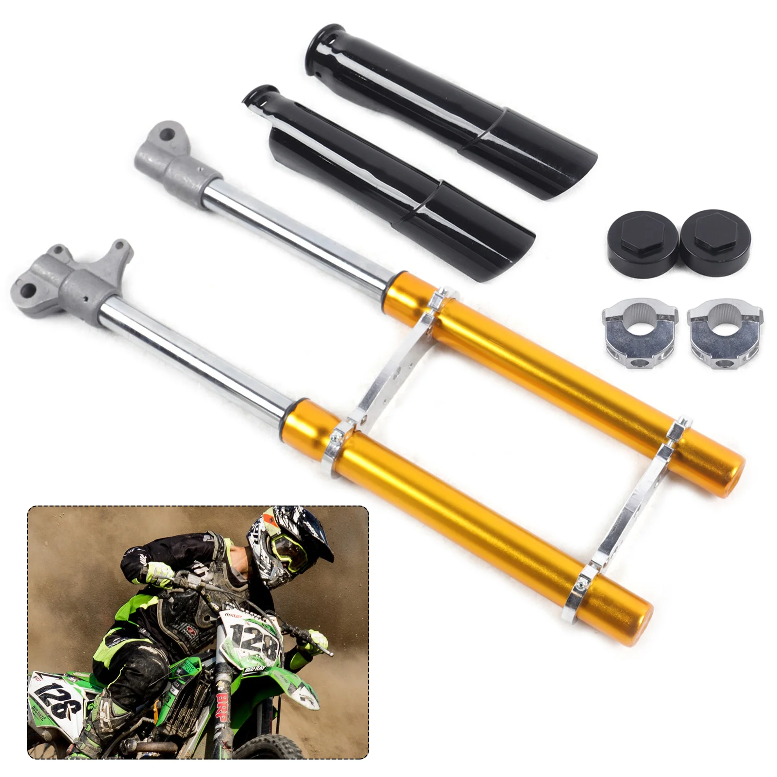 49CC 2 Stroke Small Mini Front Fork Shocker Triple Dirt Pit Bike Pro Trail Gold