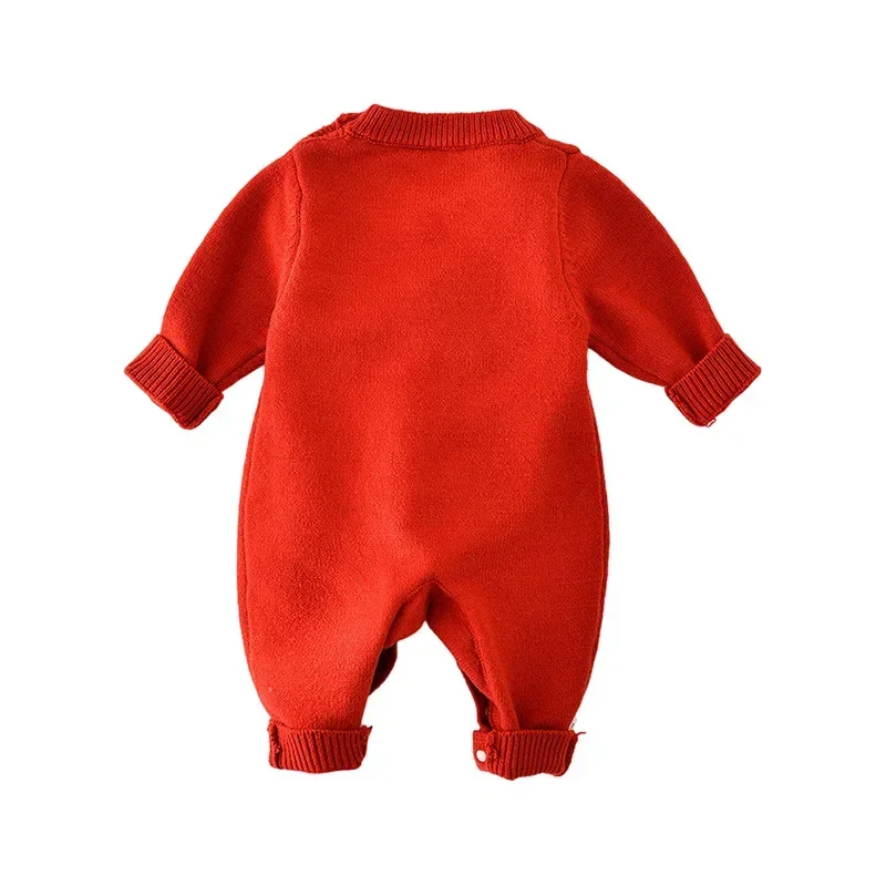 

Cute Bunny Knit Jumpsuit for Kids Autumn Winter Baby Romper Red Christmas Clothes Newborn One-Piece Onesie Toddler Girls Outfit