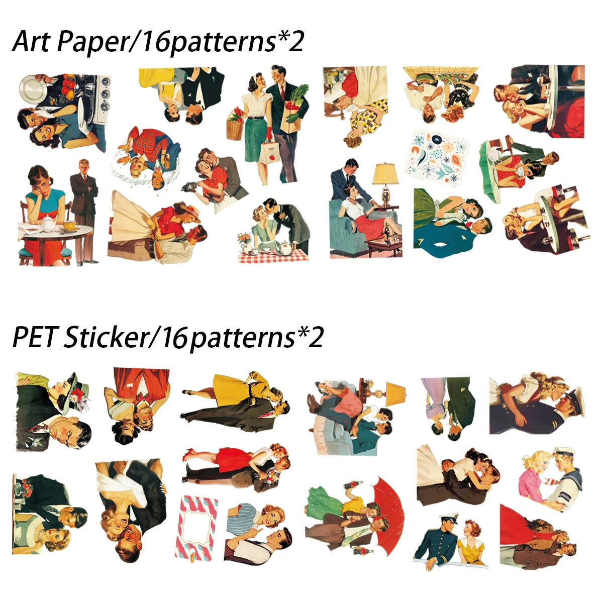 56 Stück-64 Stück PET- und Kunstdruckpapier, selbstklebend, Vintage-Stil, 1950er-Jahre-Frauen-Themen-Aufkleber-Set, für Heimwerker, Bastelbedarf, Scrapbooking-Zubehör – Detail 4